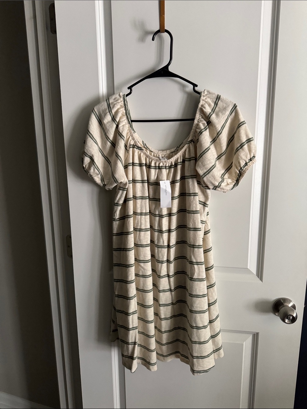 American Eagle Outfitters Cream Striped Puff Sleeve Dress